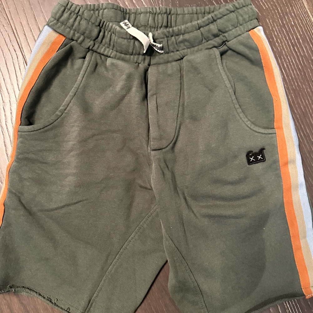 Munster Olive shorts with Orange and Blue Stripes